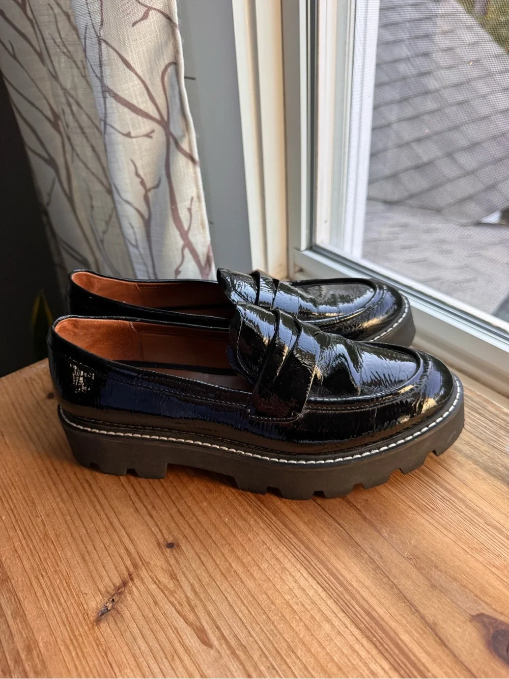 Franco Sarto Balin Black Patent Chunky Lug Sole Penny Loafers 7.5M